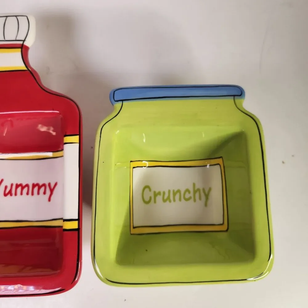 Hallmark Summer Condiment Dishes Set of 3‎ Yummy Crunchy Zesty  Ketchup Mustard